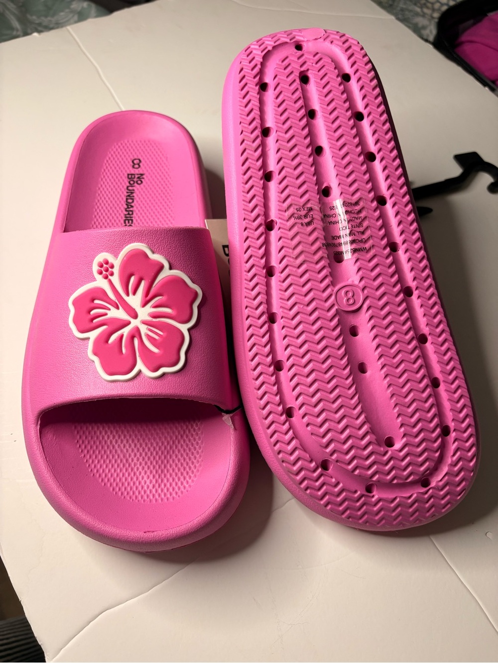 No Boundaries Pink Floral Slide Sandals - Picture 2 of 4